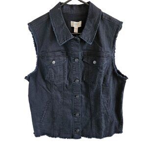 LOGO Lori Goldstein Woman SZ 12 NWT Vest Dark Indigo Blue Raw Edge Denim Western